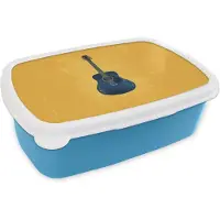 MuchoWow Broodtrommel Blauw - Lunchbox Gitaar - Akoestisch - Geel - Minimalistisch - Brooddoos 18x12x6 cm - Brood lunch box - Broodtrommels voor kinderen en volwassenen