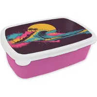 MuchoWow Broodtrommel Roze - Lunchbox Golf - Kleurrijk - Zon - Palmbomen - Brooddoos 18x12x6 cm - Brood lunch box - Broodtrommels voor kinderen en volwassenen