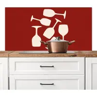 KitchenYeah Spatscherm keuken 120x60 cm - Kookplaat achterwand Wijnglazen - Silhouetten - Wit - Muurbeschermer - Spatwand fornuis - Hoogwaardig aluminium