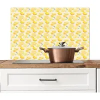 KitchenYeah Spatscherm keuken 90x60 cm - Kookplaat achterwand Frans - Citroen - Strepen - Geel - Groen - Muurbeschermer - Spatwand fornuis - Hoogwaardig aluminium