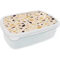MuchoWow Broodtrommel Wit - Lunchbox Terrazzo - Patroon - Geel - Brooddoos 18x12x6 cm - Brood lunch box - Broodtrommels voor kinderen en volwassenen