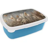 MuchoWow Broodtrommel Blauw - Lunchbox Gedroogde Veldbloemen - Grijs - Beton print - Brooddoos 18x12x6 cm - Brood lunch box - Broodtrommels voor kinderen en volwassenen
