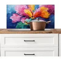 KitchenYeah Spatscherm keuken 80x40 cm - Kookplaat achterwand Bloemexplosie - Veelkleurig - Bewegend - Muurbeschermer - Spatwand fornuis - Hoogwaardig aluminium