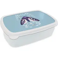 MuchoWow Broodtrommel Wit - Lunchbox Bladeren - Wit - Vlinder - Insect - Brooddoos 18x12x6 cm - Brood lunch box - Broodtrommels voor kinderen en volwassenen