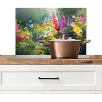 KitchenYeah Spatscherm keuken 60x40 cm - Kookplaat achterwand Zomertuin - Sfeervol - Bloemen - Muurbeschermer - Spatwand fornuis - Hoogwaardig aluminium
