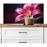 KitchenYeah Spatscherm keuken 100x50 cm - Kookplaat achterwand Roze - lelie - Dauwdruppels - Muurbeschermer - Spatwand fornuis - Hoogwaardig aluminium