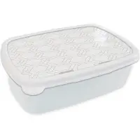 MuchoWow Broodtrommel Wit - Lunchbox Grafisch - Patroon - Modern - Fijnstijl - Dubbel - Brooddoos 18x12x6 cm - Brood lunch box - Broodtrommels voor kinderen en volwassenen