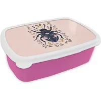MuchoWow Broodtrommel Roze - Lunchbox Donkerblauw - Kever - Bloemtakken - Sierlijk - Brooddoos 18x12x6 cm - Brood lunch box - Broodtrommels voor kinderen en volwassenen