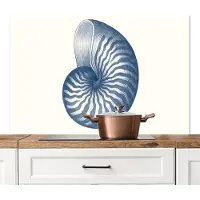 KitchenYeah Spatscherm keuken 120x80 cm - Kookplaat achterwand Blauw - Schelp - Spiraal - Muurbeschermer - Spatwand fornuis - Hoogwaardig aluminium