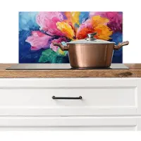 KitchenYeah Spatscherm keuken 70x30 cm - Kookplaat achterwand Bloemexplosie - Veelkleurig - Bewegend - Muurbeschermer - Spatwand fornuis - Hoogwaardig aluminium