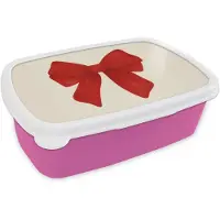 MuchoWow Broodtrommel Roze - Lunchbox Strik - Symmetrisch - Rood - Lint - Brooddoos 18x12x6 cm - Brood lunch box - Broodtrommels voor kinderen en volwassenen
