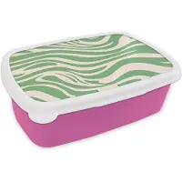 MuchoWow Broodtrommel Roze - Lunchbox Zebrapatroon - Groen - Retro - Brooddoos 18x12x6 cm - Brood lunch box - Broodtrommels voor kinderen en volwassenen