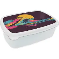 MuchoWow Broodtrommel Wit - Lunchbox Golf - Kleurrijk - Zon - Palmbomen - Brooddoos 18x12x6 cm - Brood lunch box - Broodtrommels voor kinderen en volwassenen