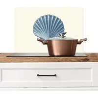 KitchenYeah Spatscherm keuken 70x50 cm - Kookplaat achterwand Ribbels - Blauw - Schelp - Muurbeschermer - Spatwand fornuis - Hoogwaardig aluminium