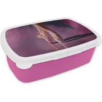 MuchoWow Broodtrommel Roze - Lunchbox Spitzen - Paars - Contrast - Brooddoos 18x12x6 cm - Brood lunch box - Broodtrommels voor kinderen en volwassenen