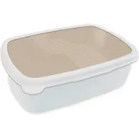MuchoWow Broodtrommel Wit - Lunchbox Parallelle lijnen - Lichte textuur - Beige - Brooddoos 18x12x6 cm - Brood lunch box - Broodtrommels voor kinderen en volwassenen