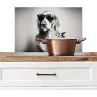KitchenYeah Spatscherm keuken 60x40 cm - Kookplaat achterwand Golden retriever - Hond - Zonnebril - Gkas - Muurbeschermer - Spatwand fornuis - Hoogwaardig aluminium