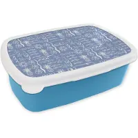 MuchoWow Broodtrommel Blauw - Lunchbox Nostalgisch - Kust - Zee - Surfboard - Blauw - Wit - Brooddoos 18x12x6 cm - Brood lunch box - Broodtrommels voor kinderen en volwassenen