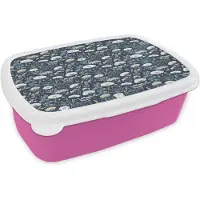 MuchoWow Broodtrommel Roze - Lunchbox Nautisch - Chic - Bloemen - Wit - Blauw - Brooddoos 18x12x6 cm - Brood lunch box - Broodtrommels voor kinderen en volwassenen
