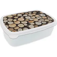 MuchoWow Broodtrommel Wit - Lunchbox Hout - Boomstammen - Textuur - Brooddoos 18x12x6 cm - Brood lunch box - Broodtrommels voor kinderen en volwassenen