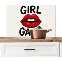 KitchenYeah Spatscherm keuken 80x55 cm - Kookplaat achterwand Lip - Girl - Rood - Letters - Muurbeschermer - Spatwand fornuis - Hoogwaardig aluminium