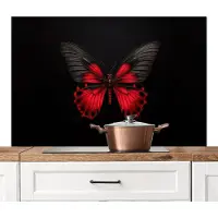 KitchenYeah Spatscherm keuken 120x80 cm - Kookplaat achterwand Vlinder - Rood - Contrast - Muurbeschermer - Spatwand fornuis - Hoogwaardig aluminium