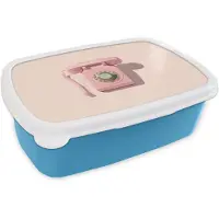 MuchoWow Broodtrommel Blauw - Lunchbox Draaischijftelefoon - Retro - Roze - Brooddoos 18x12x6 cm - Brood lunch box - Broodtrommels voor kinderen en volwassenen