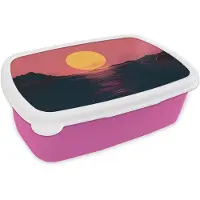 MuchoWow Broodtrommel Roze - Lunchbox Zon - Geel - Bergen - Water - Brooddoos 18x12x6 cm - Brood lunch box - Broodtrommels voor kinderen en volwassenen