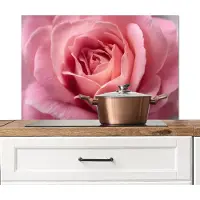 KitchenYeah Spatscherm keuken 90x60 cm - Kookplaat achterwand Roze - Roos - Romantisch - Muurbeschermer - Spatwand fornuis - Hoogwaardig aluminium