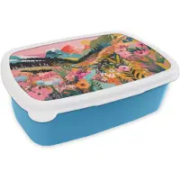 MuchoWow Broodtrommel Blauw - Lunchbox Rivier - Diepte - Bloemen - Brooddoos 18x12x6 cm - Brood lunch box - Broodtrommels voor kinderen en volwassenen