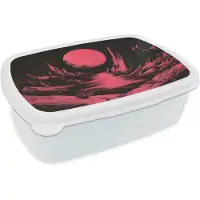 MuchoWow Broodtrommel Wit - Lunchbox Maan - Felroze - Bergen - Rivier - Brooddoos 18x12x6 cm - Brood lunch box - Broodtrommels voor kinderen en volwassenen