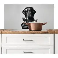KitchenYeah Spatscherm keuken 100x50 cm - Kookplaat achterwand Hond - Zwart - Wijnglas - Zonnebril - Muurbeschermer - Spatwand fornuis - Hoogwaardig aluminium
