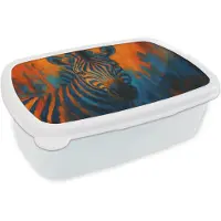 MuchoWow Broodtrommel Wit - Lunchbox Zebra - Abstract - Blauw - Brooddoos 18x12x6 cm - Brood lunch box - Broodtrommels voor kinderen en volwassenen
