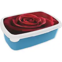 MuchoWow Broodtrommel Blauw - Lunchbox Rood - Roos - Romantisch - Brooddoos 18x12x6 cm - Brood lunch box - Broodtrommels voor kinderen en volwassenen