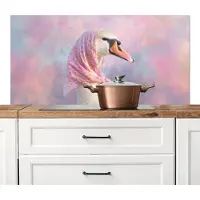 KitchenYeah Spatscherm keuken 120x60 cm - Kookplaat achterwand Zwaan - Sjaaltje - Pastelwolken - Muurbeschermer - Spatwand fornuis - Hoogwaardig aluminium