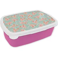 MuchoWow Broodtrommel Roze - Lunchbox Italiaans - Zee - Sfeer - Kreeft - Groen - Oranje - Brooddoos 18x12x6 cm - Brood lunch box - Broodtrommels voor kinderen en volwassenen