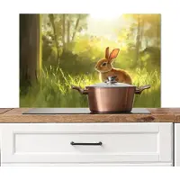 KitchenYeah Spatscherm keuken 80x55 cm - Kookplaat achterwand Konijn - Zonlicht - Bos - Muurbeschermer - Spatwand fornuis - Hoogwaardig aluminium