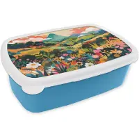 MuchoWow Broodtrommel Blauw - Lunchbox Zonlicht - Heuvels - Wolkenlucht - Brooddoos 18x12x6 cm - Brood lunch box - Broodtrommels voor kinderen en volwassenen