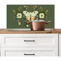 KitchenYeah Spatscherm keuken 80x40 cm - Kookplaat achterwand Bloemen - Bladeren - Olijfgroen - Vlinder - Muurbeschermer - Spatwand fornuis - Hoogwaardig aluminium