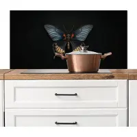 KitchenYeah Spatscherm keuken 100x50 cm - Kookplaat achterwand Vlinder - Metaalachtig - Geometrisch patroon - Muurbeschermer - Spatwand fornuis - Hoogwaardig aluminium