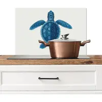 KitchenYeah Spatscherm keuken 60x40 cm - Kookplaat achterwand Schildpad - Blauw - Schild - Muurbeschermer - Spatwand fornuis - Hoogwaardig aluminium