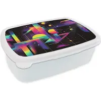 MuchoWow Broodtrommel Wit - Lunchbox Abstract - Vormen - Kleurrijk - Lijnen - Brooddoos 18x12x6 cm - Brood lunch box - Broodtrommels voor kinderen en volwassenen