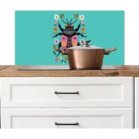 KitchenYeah Spatscherm keuken 90x45 cm - Kookplaat achterwand Kever - Bloemmotieven - Turquoise - Bladeren - Muurbeschermer - Spatwand fornuis - Hoogwaardig aluminium