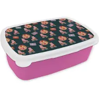 MuchoWow Broodtrommel Roze - Lunchbox Retro - Disco - Rolschaatsen - Multi - Brooddoos 18x12x6 cm - Brood lunch box - Broodtrommels voor kinderen en volwassenen