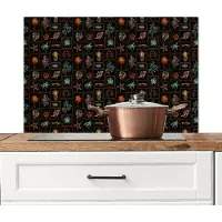 KitchenYeah Spatscherm keuken 90x60 cm - Kookplaat achterwand Nostalgisch - Kust - Zee - vis - koraal - Donker - Multi - Muurbeschermer - Spatwand fornuis - Hoogwaardig aluminium