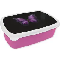 MuchoWow Broodtrommel Roze - Lunchbox Vlinder - Paars - Levendig - Brooddoos 18x12x6 cm - Brood lunch box - Broodtrommels voor kinderen en volwassenen
