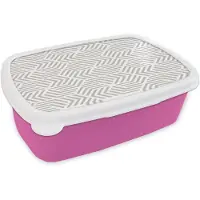 MuchoWow Broodtrommel Roze - Lunchbox Grafisch - Patroon - Modern - Hexagon - Onderbroken - Rond - Brooddoos 18x12x6 cm - Brood lunch box - Broodtrommels voor kinderen en volwassenen