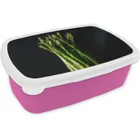 MuchoWow Broodtrommel Roze - Lunchbox Asperges - Felgroen - Brooddoos 18x12x6 cm - Brood lunch box - Broodtrommels voor kinderen en volwassenen