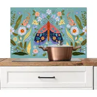 KitchenYeah Spatscherm keuken 80x55 cm - Kookplaat achterwand Vlinder - Sierlijk - Bloemen - Bladeren - Muurbeschermer - Spatwand fornuis - Hoogwaardig aluminium
