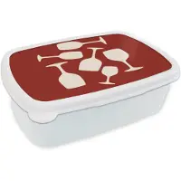 MuchoWow Broodtrommel Wit - Lunchbox Wijnglazen - Silhouetten - Wit - Brooddoos 18x12x6 cm - Brood lunch box - Broodtrommels voor kinderen en volwassenen